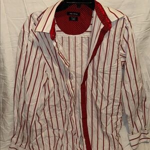 Red and White Striped Men's Casual Shirt